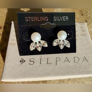SILPADA P3467 "Pearl Gem" .925 Sterling Silver CZ & Pearl Post earrings - RARE